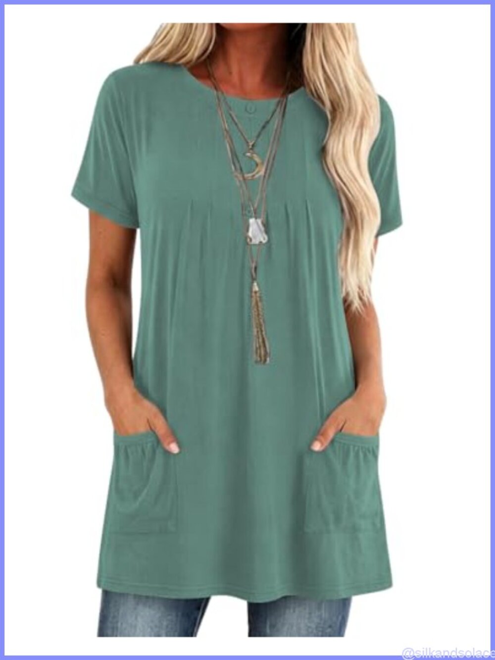 Womens Henley Tunic Top with Pockets Button Down Pleated Long Blouse